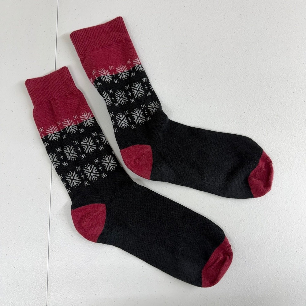 Women's red snowflake stretch‎ knit tall crew socks accessories casual one size